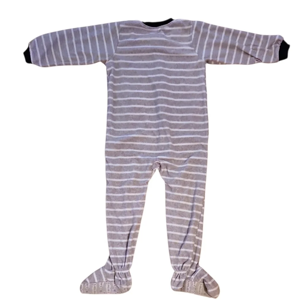 Carters Gray Striped Kids One Piece Footie Pajama, Zip Up, Fleece, Penguin, 4T